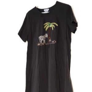 Coral bay zebra and palm tree black tee shirt